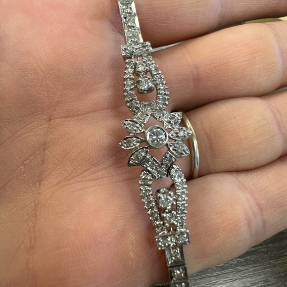 14K white gold and genuine natural diamonds vintage bracelet - Picture 11 of 17